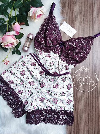 Short-Doll floral - Vinho