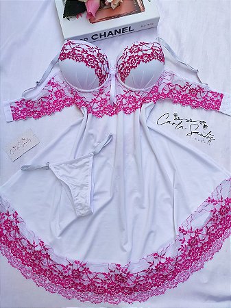 Camisola Microfibra e renda - Branca Bicolor