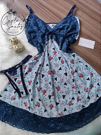 Camisola microfibra Sem bojo - Azul Floral
