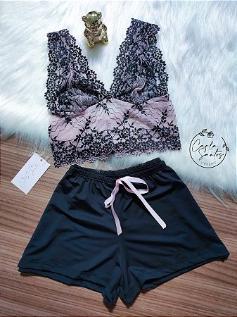 Short doll Doce Luar - Preto e Rosa