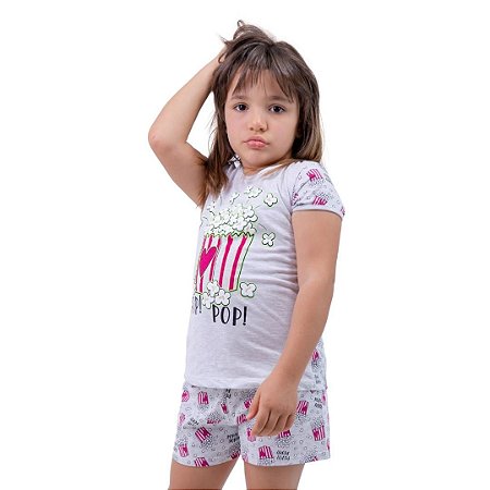 Pijama Curto Infantil Feminino Pop Pop Branco