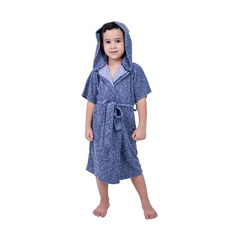 Robe Infantil Masculino Azul com Aplique de Urso