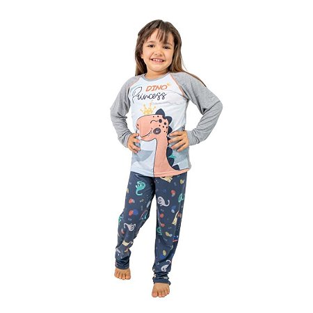 Pijama Longo Infantil Feminino Dino Princess
