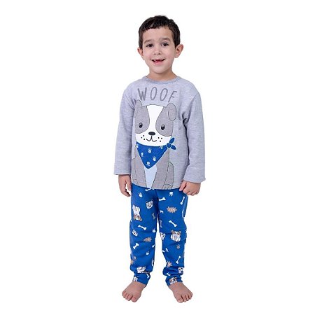 Pijama Longo Infantil Masculino Dog com Bandana Cinza