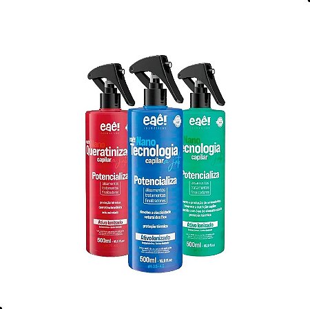 Kit Nanotecnologia Ativo Ionizador Capilar EAÊ 3x500ml