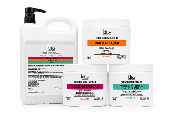 Kit Cronograma Capilar Kiilg 3 Máscaras 1kg + Shampoo Profissional 2,5L