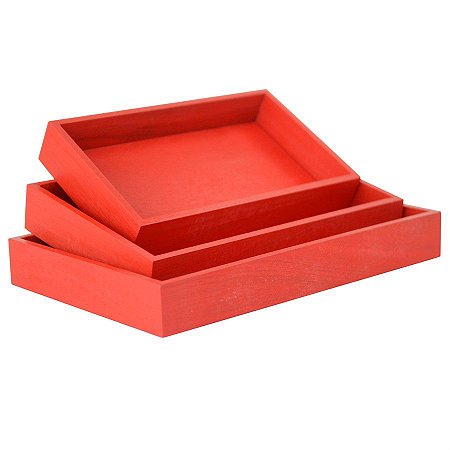 Kit de Suporte Retangular Vermelho para Decoração - 3 peças