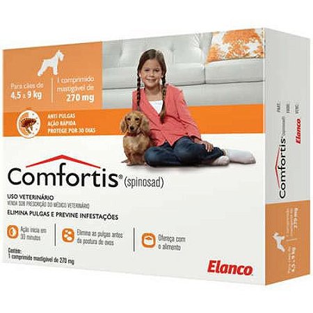 Comfortis 270mg para Cães de 4,5 a 9 Kg  e Gatos de 2,8 a 5,4 Kg 1 Comprimido