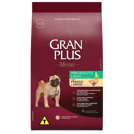 Gran Plus Menu Cães Adultos Raças Pequenas e Mini Light 10,1 kg