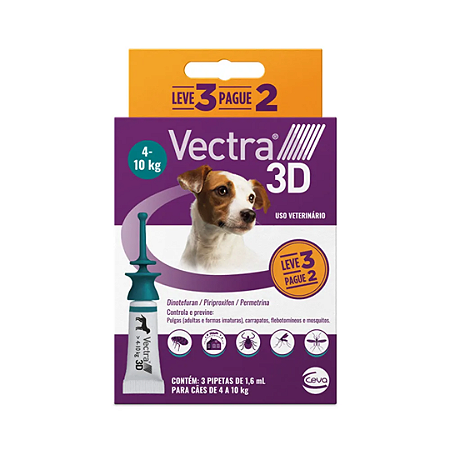 Vectra 3d Cães de 4 a 10kg 3 Pipetas