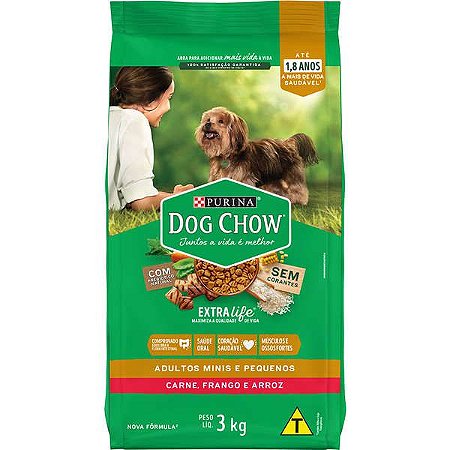 Dog Chow Extra Life Cães Adultos Carne, Frango e Arroz Raças Mini e Pequenas - 3Kg
