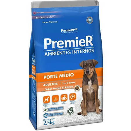 Premier Ambientes Internos Cães Adultos Raças Médias 2,5Kg