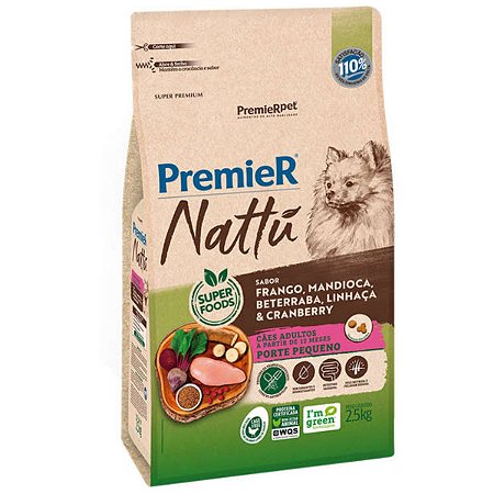 Premier Nattu Cães Adultos Raças Pequenas  Mandioca 2,5 Kg
