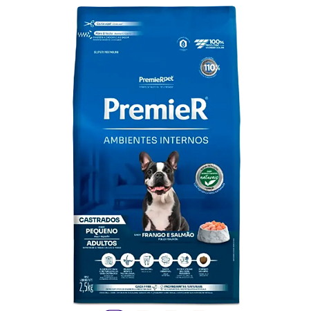 Premier Ambientes Internos Cães Adultos Castrados Raças Pequenas 2,5Kg
