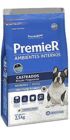 Premier Ambientes Internos Cães Adultos Castrados Raças Pequenas 2,5Kg