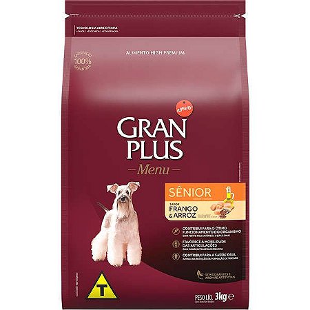 Gran Plus Menu Cães Adultos Raças Médias Senior 3Kg