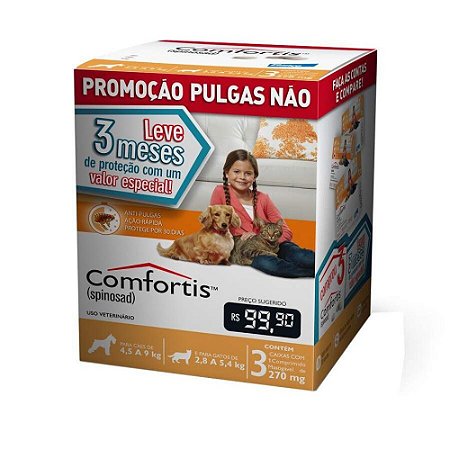 Comfortis 270mg para Cães de 4,5 a 9 Kg e Gatos de 2,8 a 5,4 Kg 3 Comprimidos