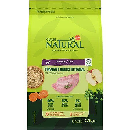 Guabi Natural Cães Adultos Raças Médias Frango 2,5Kg