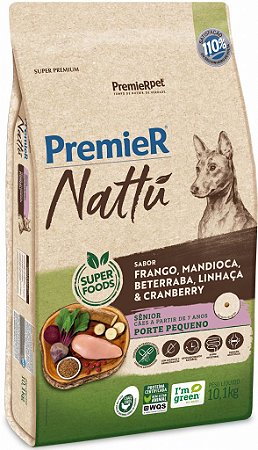 Premier Nattu Cães Raças Pequenas Sênior Mandioca - 10,1 Kg