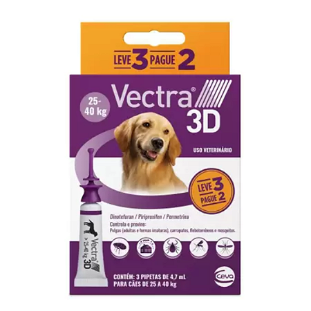 Vectra 3D Cães de 25 a 40kg 3 Pipetas