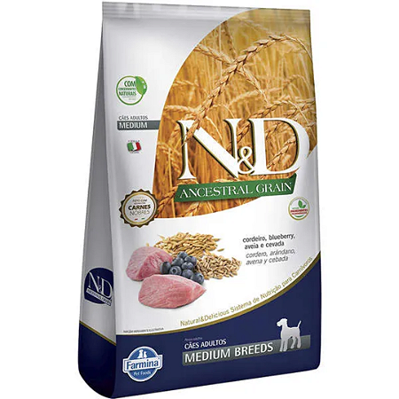 N&D Ancestral Cães Adultos Raças Médias Cordeiro e Blueberry 10,1kg