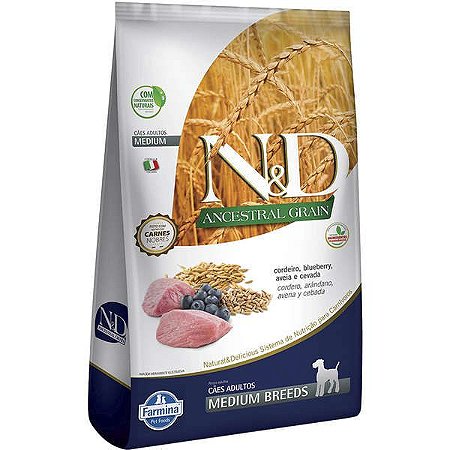 N&D Ancestral Grain para Cães Adultos Raças Médias Cordeiro e Blueberry - 10,1kg