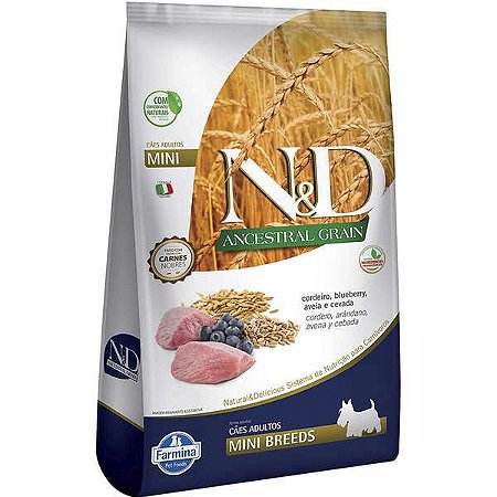 N&D Ancestral Grain para Cães Adultos Raças Mini Cordeiro e Blueberry  800g