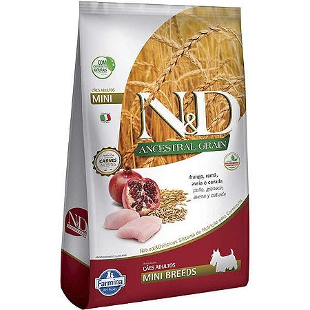 N&D Ancestral Grain para Cães Adultos Raças Mini Sabor Frango e Romã 2,5kg