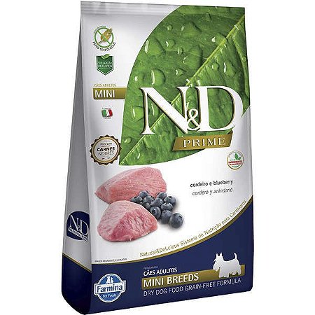 N&D Prime Cães Adultos Raças Mini Cordeiro e Blueberry 2,5kg