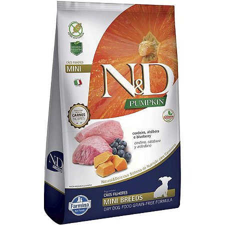 N&D Pumpkin Cães Filhotes Raças Mini Cordeiro e Blueberry 800g