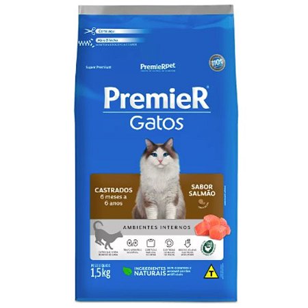 Premier Gato Castrado 6 Meses até 6 Anos Salmão - 1,5Kg