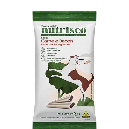 Petisco Snacks Recheados Nutrisco Cães Carne E Bacon Raças Médias E Grandes - 65g