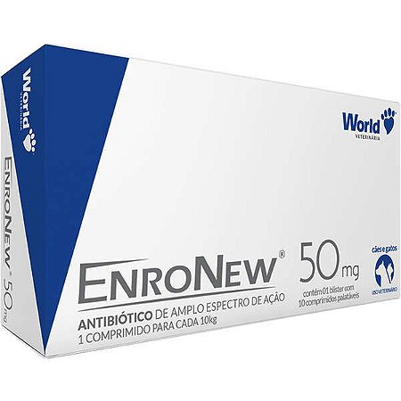 Antibiótico  EnroNew 50mg - Cães e Gatos de até 10 Kg - 10 Comprimidos