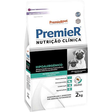 Premier Nutrição Clinica Cães Raças Pequenas Hipoalergênico Proteína Hidrolisada 2Kg