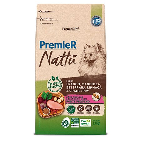 Premier Nattu Cães Adultos Raças Pequenas Mandioca 10,1 Kg