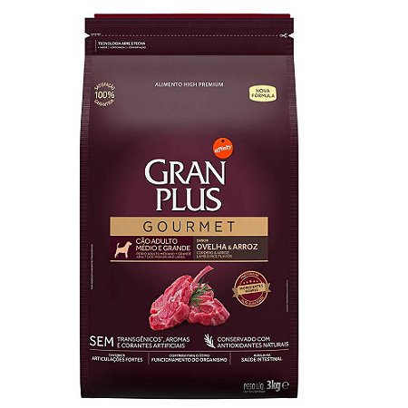 Gran Plus Gourmet Cães Adultos Raças Médias e Grandes Ovelha 3Kg