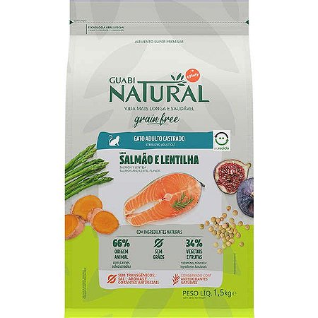 Guabi Natural Grain Free Gato Castrado Salmão 1,5kg