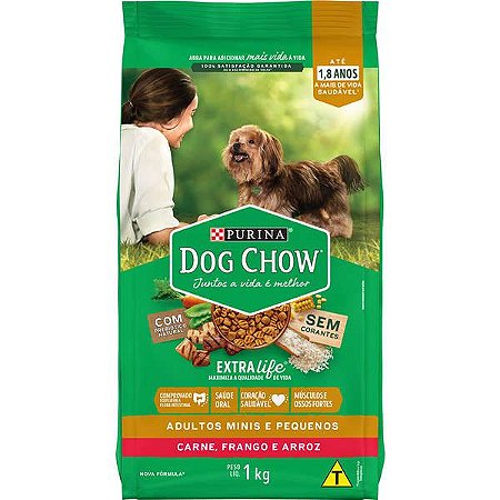 Dog Chow Extra Life Cães Adultos Carne, Frango e Arroz Raças Mini e Pequenas - 1Kg