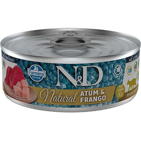 Ração Úmida Lata N&D Natural Para Gatos  Atum e Frango - 80g