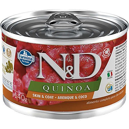 Ração Úmida Lata N&D Quinoa para Cães Adultos Pele e Pelagem Arenque e Coco - 140g