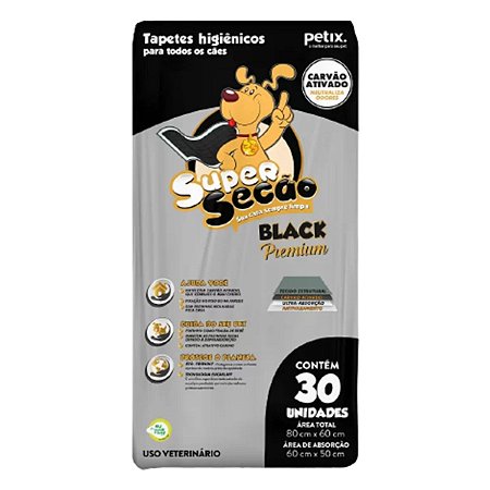 Tapete Higiênico Super Secão Black Premium para Cães 30 Unidades 80x60