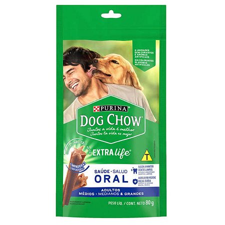 Dog Chow Extra Live Saúde Oral Cães Adultos Raças Médias & Grandes 80g
