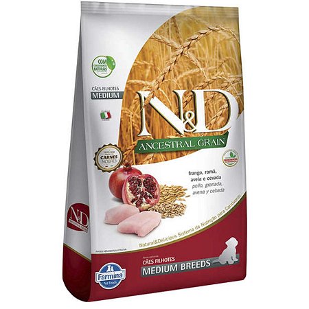 N&D Ancestral Grain para Cães Filhotes Raças Médias Frango e Romã - 10,1kg