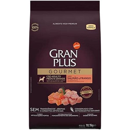 Gran Plus Gourmet Cães Adultos Médios Salmão e Frango 10,1kg
