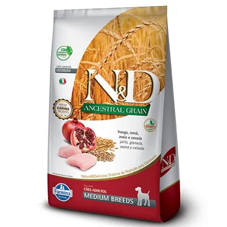 N&D Ancestral Grain para Cães Adultos Raças Médias Frango e Romã 2,5kg