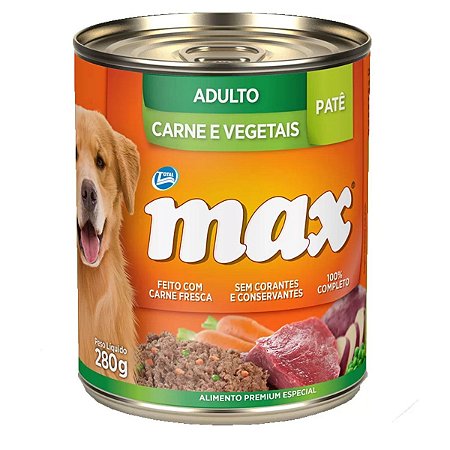 Ração Úmida Para Cães Lata Max 280g - Adulto Carne e Vegetais