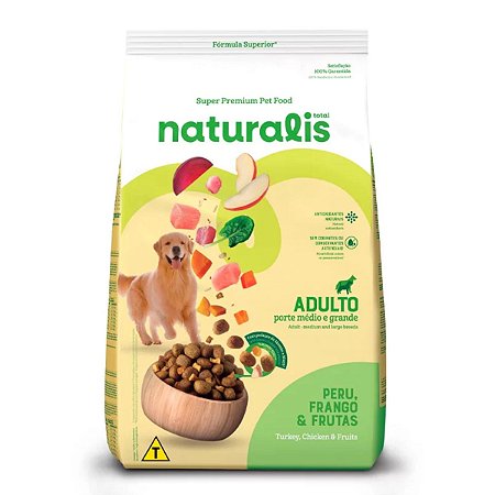 Naturalis Cães Adultos Porte Médio e Grande Frango Peru e Frutas 12Kg