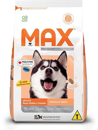 Max para Cães Sênior de Porte Médio e Grande Sabor Frango e Arroz 15kg
