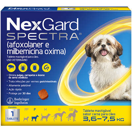 Antipulgas, Carrapatos e Vermífugo NexGard Spectra para Cães de 3,6 a 7,5 Kg 3 Comprimidos