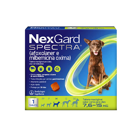 Antipulgas, Carrapatos e Vermífugo NexGard Spectra para Cães de 7,6 a 15 Kg 3 Comprimidos